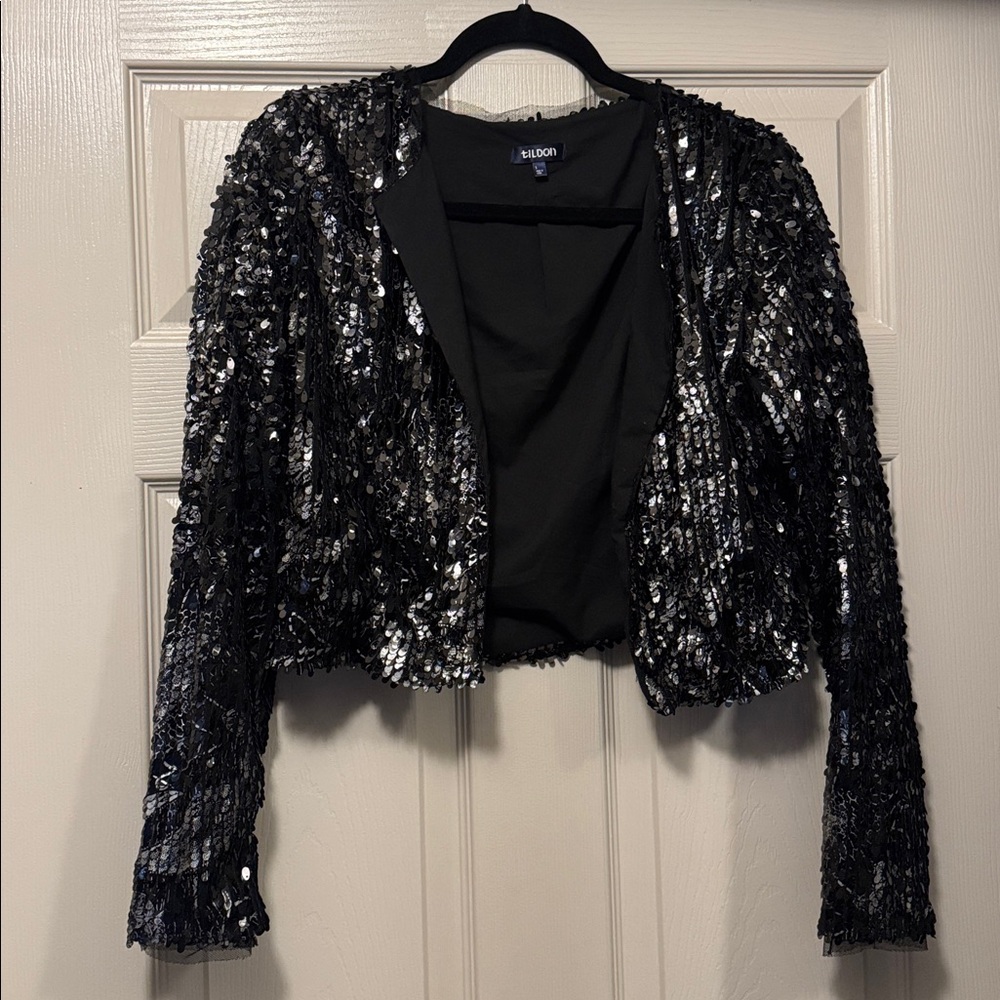 Black & Sliver Cropped sequins Blazer